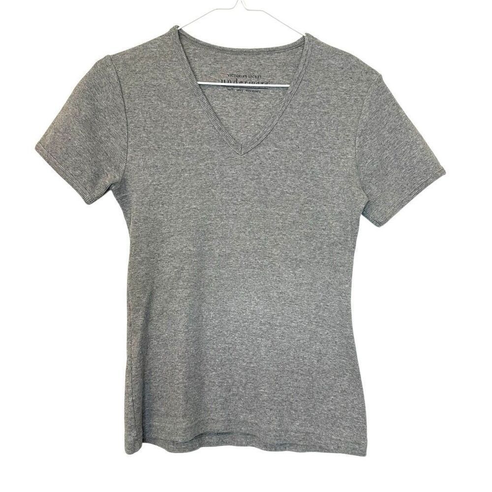 Victoria's Secret V-neck Rib Short Sleeve Heather T-shirt Gray Small